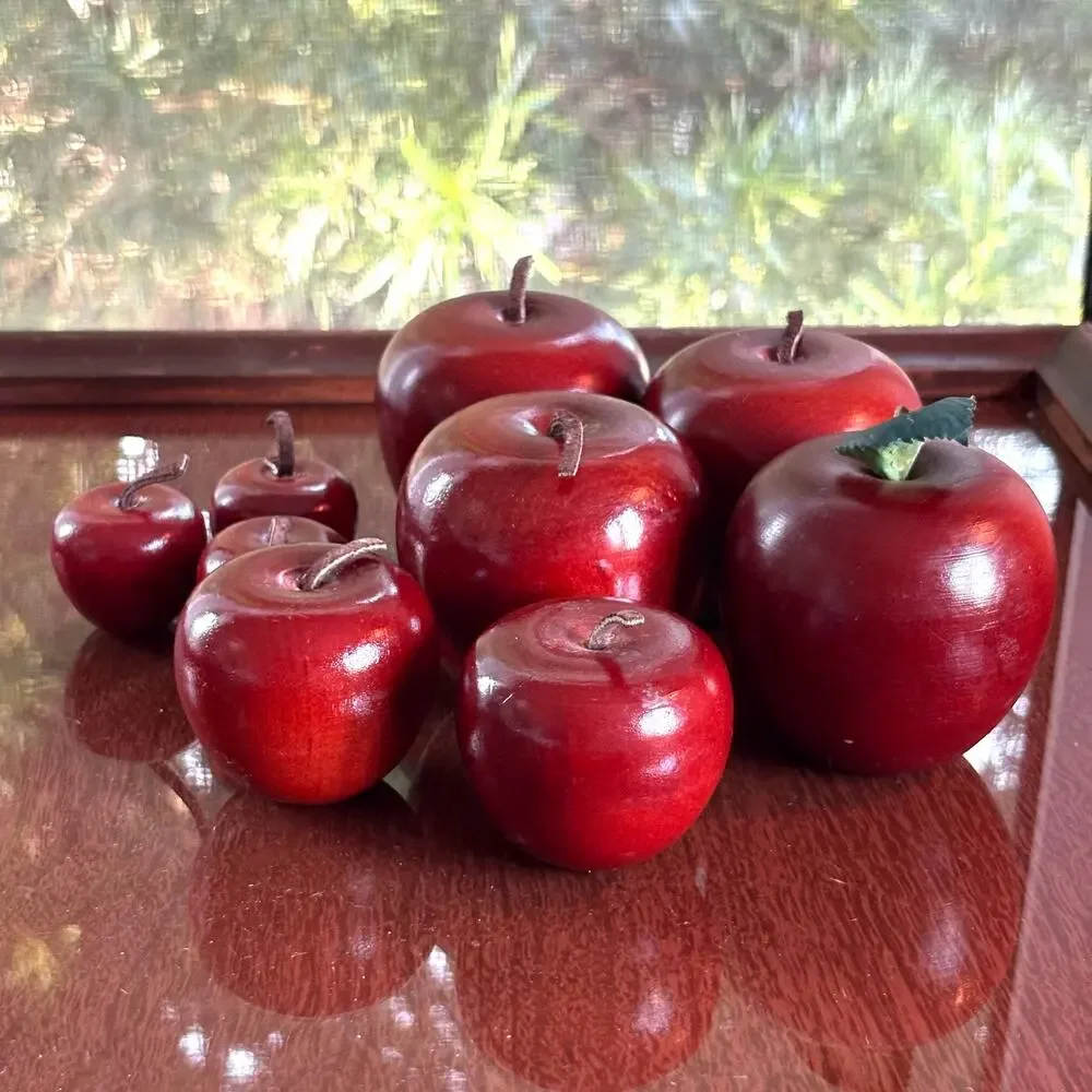 Vintage Wooden Apple Decor Set of 9 Red Rustic